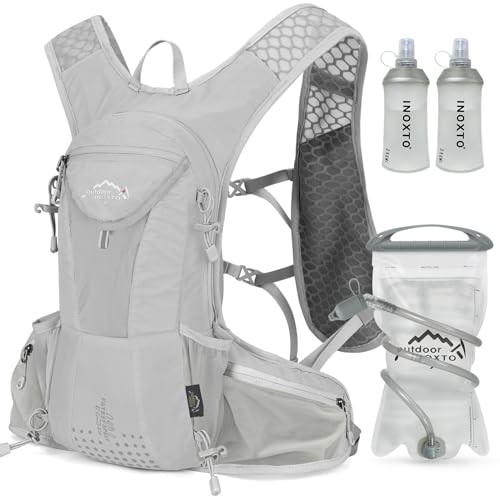 IX INOXTO Hydration Pack Backpack, Lightweight Water Backpack with 2L Hydration Bladder Daypack for Men Women,Running Hydration Vest for Trail Running Hiking Cycling Race Climbing - color: Grey white