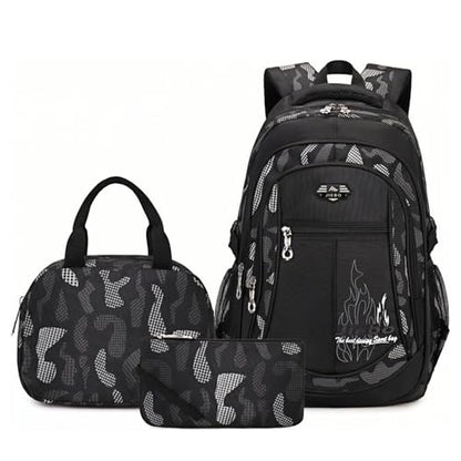 Bansusu 3Pcs Boys Backpack for Kids School Bag with Lunch Bag, Primary Middle School Backpack for Boys Bookbags - color: Style B-3pcs-grey