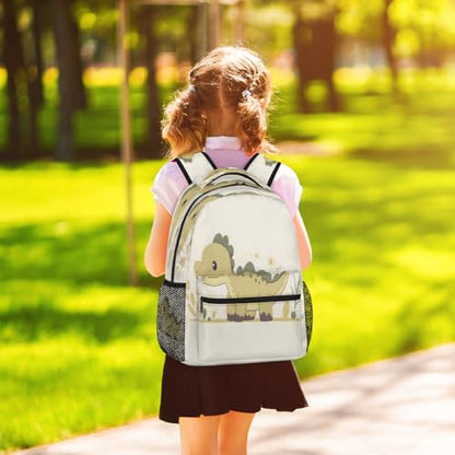 Cartoon Dinosaur Backpack with Chest Strap, Casual Backpack for Women Men, 16 Inch Daypack for Travel Work, Dinosaur - color: Metallic