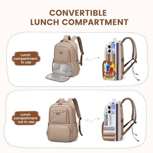 GOLF SUPAGS Lunch Backpack 16 Inch Laptop Backpack with Insulated Cooler Lunch Box Food Bag for College Work Camping Picnics (Champagne) - color: Champagne