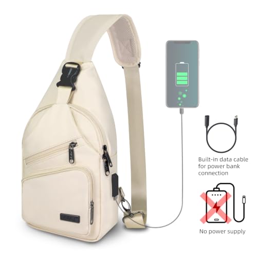 AMJ Crossbody Sling Bag Men Women, Casual Shoulder Backpack, Chest Daypack Satchel for Hiking Travel - color: Leather Beige, size: Small