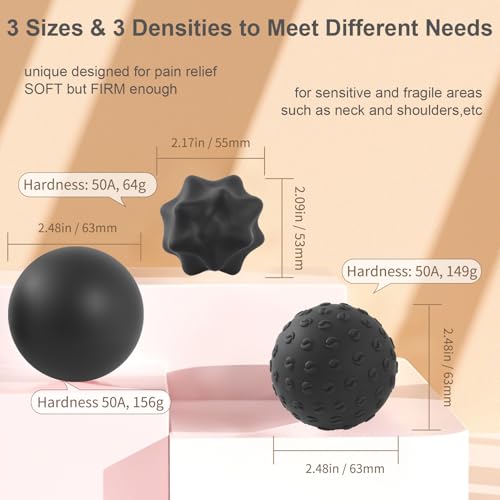 Silicone Massage Balls Set for Myofascial Release,Yoga Deep Tissue,Trigger Point Therapy & Foot Plantar Fasciitis,Muscle Soreness Massager Ball (3 Pack,Black) - style: Spiky Ball Set