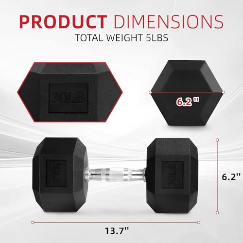 BalanceFrom Rubber Encased Exercise & Fitness Hex Dumbbell, Hand Weights with Anti-Slip Metal Handle for Home Gym, Multiple Sizes - style: 30LBS Pair