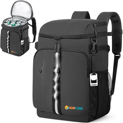 SUN CUBE Cooler Backpack 33 Can, Leakproof Insulated Backpack Cooler for Men Women, Camping Cooler Backpack for Beach Travel Hiking, Waterproof Lunch Backpack - color: Grey