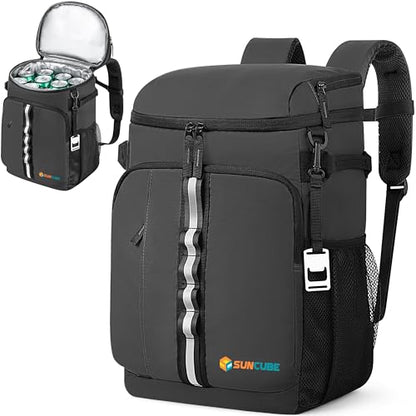 SUN CUBE Cooler Backpack 33 Can, Leakproof Insulated Backpack Cooler for Men Women, Camping Cooler Backpack for Beach Travel Hiking, Waterproof Lunch Backpack - color: Grey