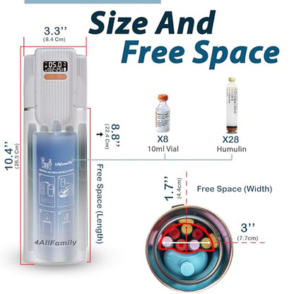 4AllFamily Nomad Big PRO Insulin Cooler Travel Case – 52H Medication Cooler for Travel with Digital Temperature Display – Insulin Pen Cold Case with Medicine Bag & Reusable Big Blue Thermo - White - color: Pro White