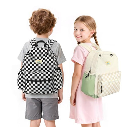 STEAMEDBUN Kids Backpack for Boys Girls 5-8, 15inch Girls Boys Backpacks Kindergarten - color: White&brown Checkerboard, size: SMALL-15"H(fit folder)