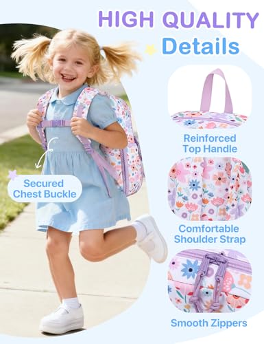 VASCHY Kids Backpacks, 12L Toddler & 17.5L School Backpacks, Lightweight Water-Resistant for Boys and Girls Ages 3-12 - color: Lilac Bloom-s, size: Small