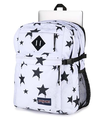 JanSport Main Campus Backpack - Travel or Work Backpack with 15-Inch Laptop Sleeve and Dual Water Bottle Pockets, Sprayed Stars Black - color: Sprayed Stars Black