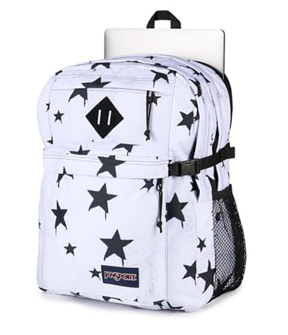 JanSport Main Campus Backpack - Travel or Work Backpack with 15-Inch Laptop Sleeve and Dual Water Bottle Pockets, Sprayed Stars Black - color: Sprayed Stars Black