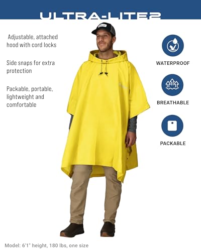 FROGG TOGGS Ultra-lite2 Waterproof, Breathable Rain Poncho, Adult and Youth Sizes - color: Yellow, style: Adult