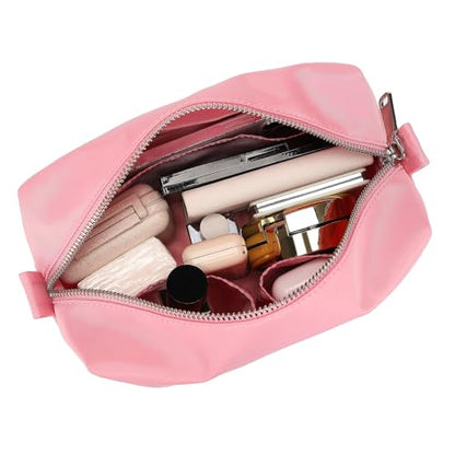Organizer Bag Lightweight Cosmetic Bag with Ring Clasp Perfect Travel Makeup Bag for Women nylon Stand Up Design (Pink/Nylon) - color: Pink/Nylon