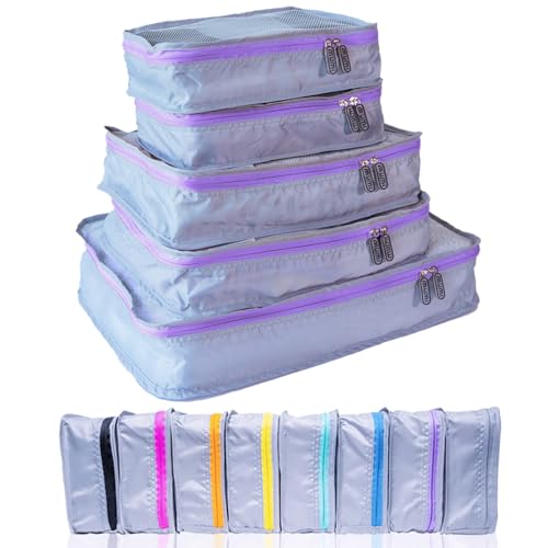 MUMI Packing Cubes – 5-Piece Compression Packing Cubes for Travel, Luggage Organizers for Suitcases, Carry-On Bags, Backpacks, and Duffel Bags – Space-Saving Travel Essentials - Purple - color: purple