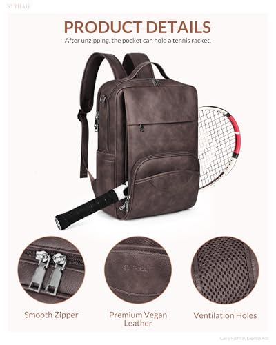 SYTRAH Leather Laptop Backpack, 15.6 Inch Business Computer Bag, Designer College Backpack Travel Backpack with Colorful Shoulder Bag Strap Dark Coffee - color: Dark Coffee