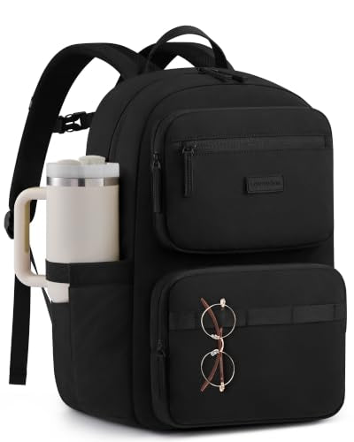 LOVEVOOK Laptop Backpack for Women, School Backpack for Teen Girls with Large Cup Holder, Lightweight Bookbag for College,Work,Travel fits 15.6 Inch Laptop,Black - color: Black-a, size: 15.6 Inch