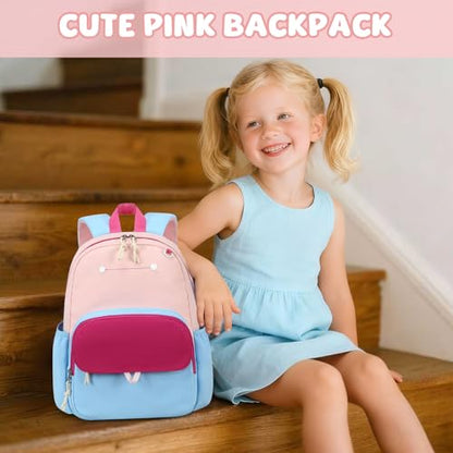 BTOOP Kids Backpack for Boys Girls 3-6, Preschool Kindergarten Backpack with Insulated Lunch Compartment & Chest Strap, Cute Lightweight School Travel Bag Fits A4 Folder - color: Pink-sky Blue, size: Age 3-6 (14.5" H Fit Folder)