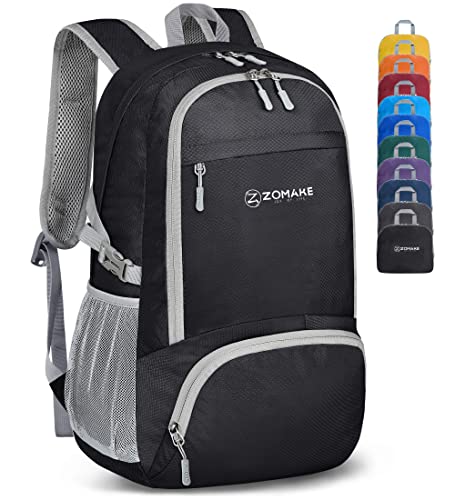ZOMAKE Lightweight Packable Backpack 30L, Foldable Travel Hiking Daypack - color: A-black