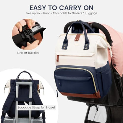 LOVEVOOK Diaper Bag Backpack, Baby Bag with Changing Station, Large Diaper Backpack for Mom Dads, Waterproof Leather Mommy Bag for Boy and Girl, Travel Essential Baby Shower, Navy Blue-Beige - color: Navy Blue-beige