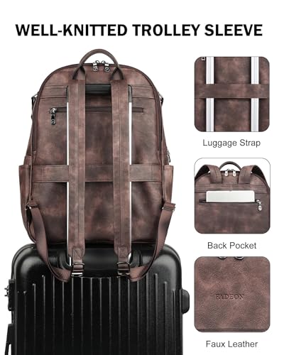 FADEON 15.6 inch Laptop Backpack Purse for Women Designer PU Leather Computer Backpacks Fashion for Work Travel Coffee Brown - color: Coffee Brown Retro Style