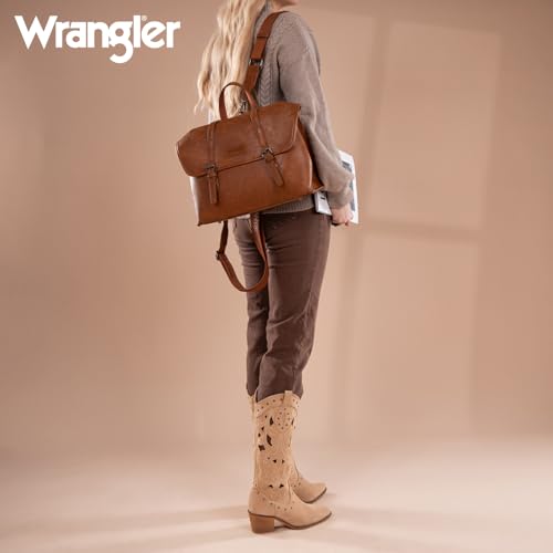 Wrangler Laptop Bag for Women Messenger Bag Briefcase Computer Backpack Convertible Satchel Bag - color: Brown, size: 15.6 inch