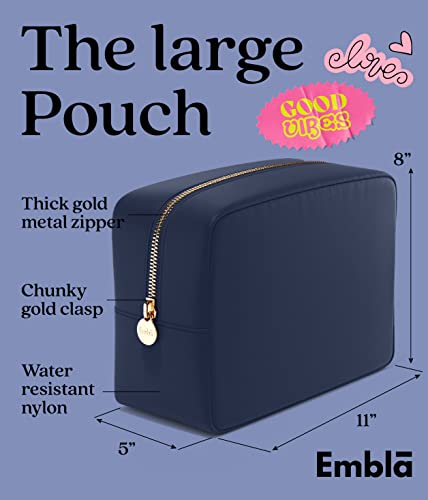 Embla Large Makeup Bag and Waterproof Nylon Travel Toiletry Bag, Large Capacity Cosmetic Zipper Pouch, Navy Blue - color: Sapphire, size: Large