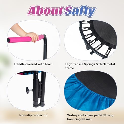36 Inch Kids Trampoline - Mini Toddler Trampoline with Foam Handle, Small Rebounder Trampoline for Adult Fitness with Safety Padded Cover Indoor and Outdoor Use for Fun