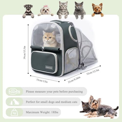 Cat Backpack Carrier Expandable,Pet Travel Backpack for Cats and Small Dogs, 1200D Waterproof Ventilated Mesh with Lockable Zippers, Foldable for Hiking Camping Vet, Up to 18 Lbs,(Green) - color: Green