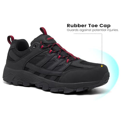 SHULOOK Men's Waterproof Hiking Shoes Lightweight Anti Slip Outdoor Ankle Boots Breathable Hike Trekking Trails Shoe - color: Black/Red-02, size: 7