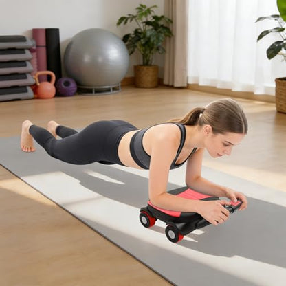 Ab Wheel Roller, 4-Wheel Abdominal Roller with Elbow Support - color: Red