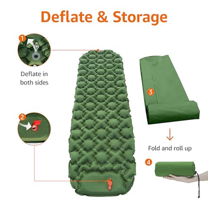 Amazon Basics Camping Sleeping Pad with Quick-Inflate Built-in Foot Pump, Water Resistant, Ultralight, Portable for Hiking and Backpacking, Olive Green