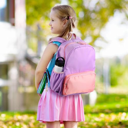 1 Piece Nylon Backpack Kids School Backpack for Toddler Girls Boys Plain Waterproof Preppy Bookbags Travel for Student (Purple and Pink) - color: Purple and Pink