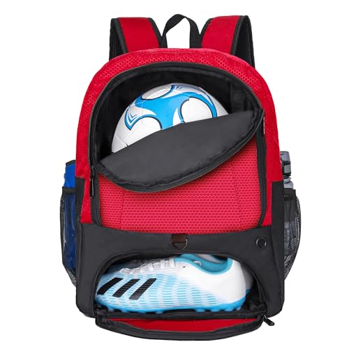 Soccer Ball Bag-Backpack for Basketball,Volleyball with Cleat Shoes and Ball Compartment for Sports Team,Trainning - color: Red