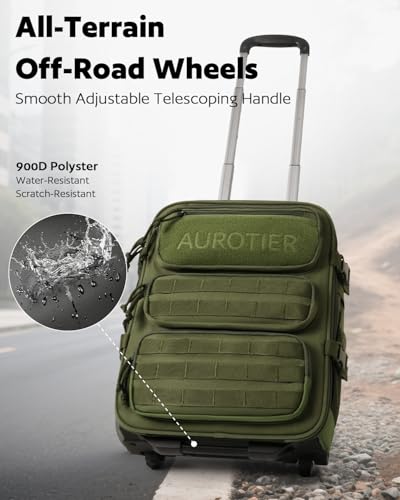 AUROTIER Rolling Tactical Laptop Backpack, Underseat Travel Backpack with Wheels, 16 Inch Wheeled Computer Backpack for Men and Women, Roller Overnight Molle Outdoor Hiking College Carry on Luggage - color: Green