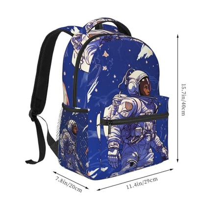 Black astronaut on blue Travel Backpack for Men & Women 15.6 inch Laptop Backpack Waterproof Work Back Pack - color: Black Astronaut on Blue