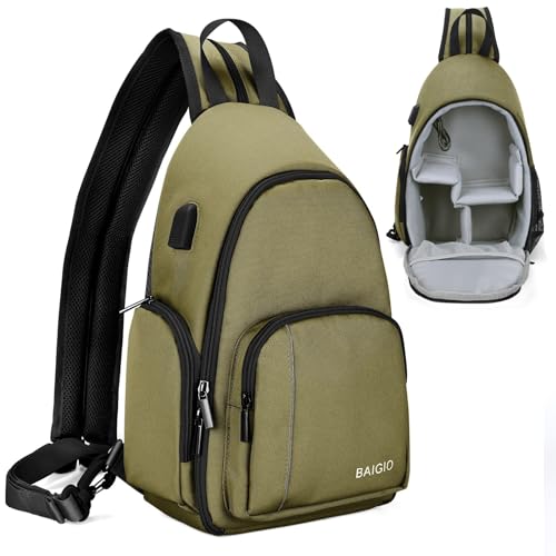 BAIGIO Camera Sling Bag Small Camera Backpack for Photographers,Water-resistant Camera Crossbody Bag Travel Caemra Backpack for DSLR SLR Mirrorless Camera - color: Green