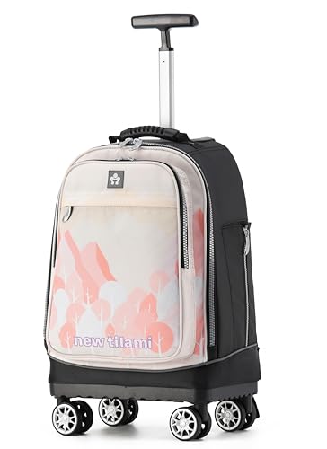 NEW TILAMI 19 Inch Rolling Backpack 360°rotating Universal Wheel, Large Organizer Compartments, Adjustable Handle, Carry on for School Students Business Travel, Pink Mountain Forest - color: Pink Mountain Forest