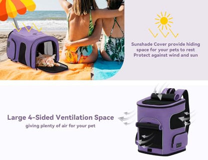 PETSFIT Dog Backpack Carrier with Upgraded Waist Protection, Pet Carrier Backpack Designed for Small Dogs/Cats, Fully Ventilated Collapsible Cat Backpack for Outdoor Traveling Hiking Camping Purple - color: Purple