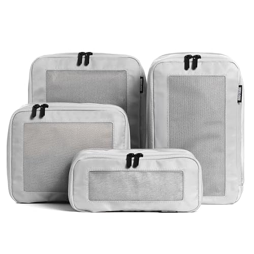 Aerotrunk Compression Packing Cubes for Travel - Luggage Organizer Bags - Double Zipper Packing Cubes for Suitcases (4-Pack, Light Grey) - color: Light Grey, size: 4-Pack
