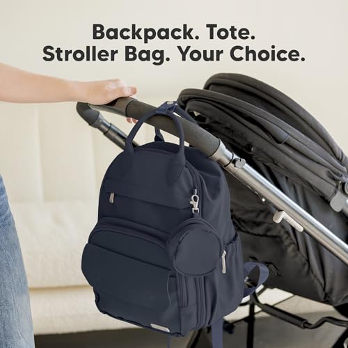 KeaBabies Diaper Bag Backpack - Small Multifunctional Travel Diaper Back Packs, Maternity Baby Changing Bags, 12L Capacity, PU Leather, Waterproof, Unisex, Nappy Changing Pad (Navy Blue, Small) - color: Navy Blue, style: Small / 13" H