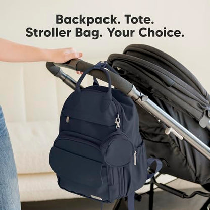 KeaBabies Diaper Bag Backpack - Small Multifunctional Travel Diaper Back Packs, Maternity Baby Changing Bags, 12L Capacity, PU Leather, Waterproof, Unisex, Nappy Changing Pad (Navy Blue, Small) - color: Navy Blue, style: Small / 13" H