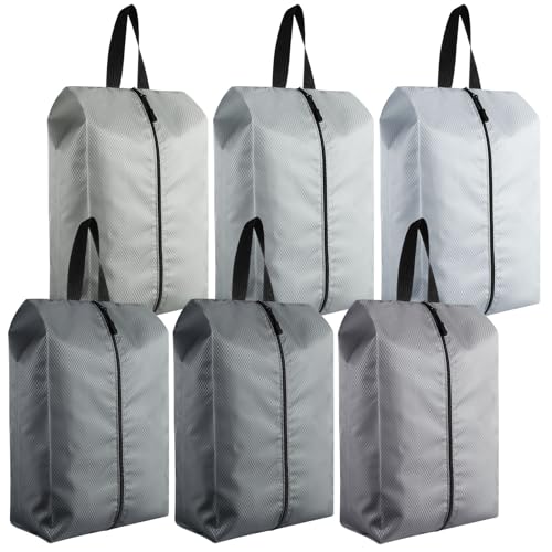6 Pcs Travel Shoe Bags with Zipper Nylon Portable Waterproof Suitcase Shoe Organizer Packing for Golf(L,Gray) - color: Gray, size: L