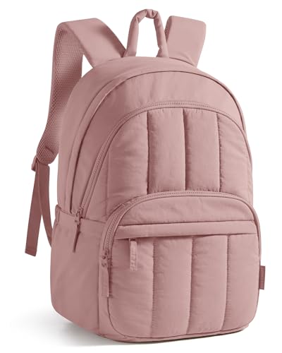 BAGSMART Womens Backpack Travel Laptop Backpack for Women, Quilted College Laptop Bookbag, Work Back Pack for Women, Cute Computer Water-Resistant Casual Daypack, Puffer Dark Pink - color: 11-dark Pink