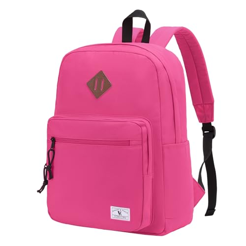 VX VONXURY Backpack for Men Women, Lightweight Kids School Bag, Classic Basic Laptop Bookbag for College Work Travel Hiking - color: Dark Pink
