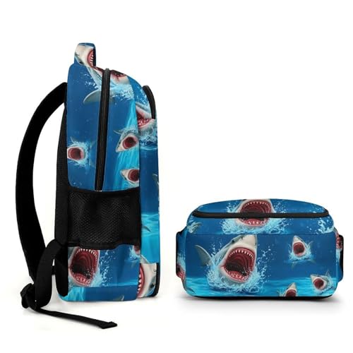 Cute College Laptop Backpack Shark Ocean, Sturdy Travel Business Bag with Tumbler Holder Gifts for Nurse Teacher Women - color: Pattern (321)
