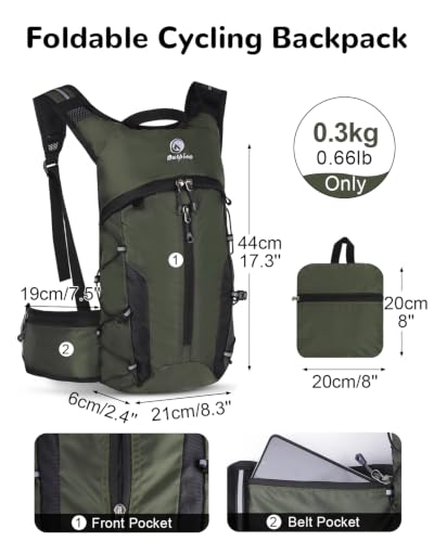 Foldable Cycling Backpack for Men Women, Small Packable Waterproof Hiking Daypack with Waist Belt, 6L Lightweight Mountain Bicycle Backpack fit Helmet for MTB Biking Skiing Climbing, Orange - color: Green
