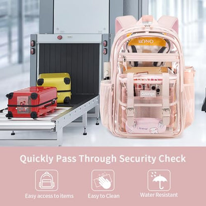 Cusangel TPU Pink Clear backpack for Girls women,18" See Through Heavy Duty Bookbag,warehouses, school and other security check locations (Pink) - color: Pink-18in