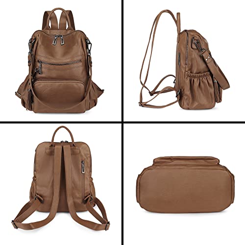 Uromee Travel Backpack Purse for Women Vegan Leather Ladies Fashion Tassel Shoulder Bag Convertible - color: 0243 Brown