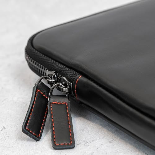 Casemade Real Leather Laptop Case/Zipped Folio Bag with Inner Pocket & Wool Lining Compatible with Apple MacBook, HP, Dell, Asus, Levovo (14 Inch - Black) - color: Black, size: 14 Inch
