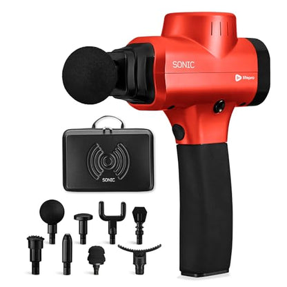 Lifepro Massage Gun & Massage Gun Holder (Sold Separately) - Percussion Muscle Massager for Athletes with 8 Heads and 5 Speed Settings - Deep Tissue Back Muscle Massager Extender for Recovery - color: Red