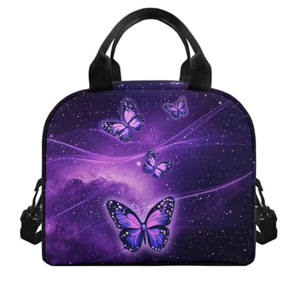 Flashideas Aesthetic Galaxy Butterfly Backpack for Girls Kids Backpack with Lunch Box 32 Ounce Water Bottle and Water Bottle Carrier 4Pcs Set 17" Bookbag with Compartments Large Capacity School Bag - color: Aesthetic Purple Galaxy Butterfly